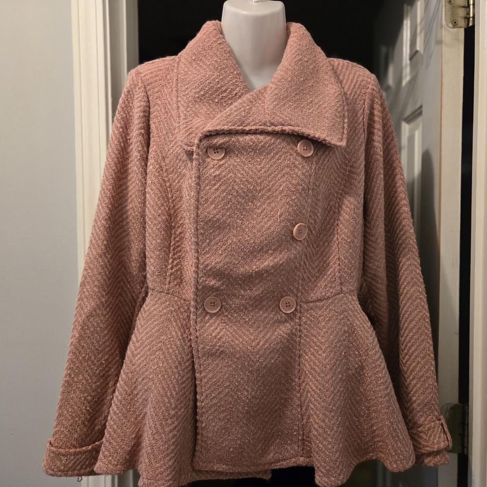 Women's Double-Breasted Peplum Pink Peacoat